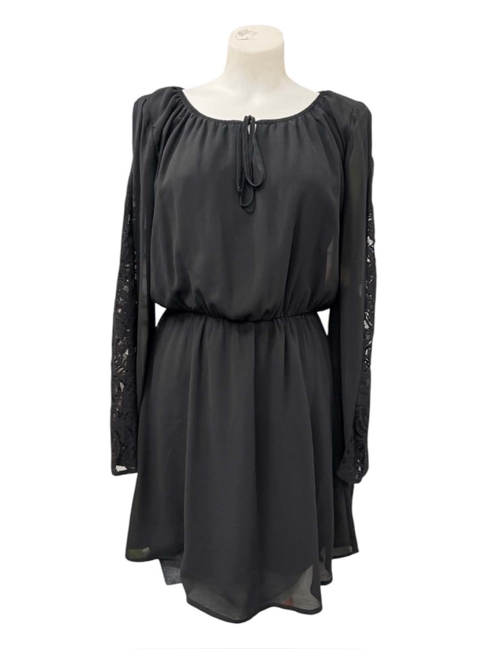 Black Long Sleeve Lace-Sleeve Women's Dress Size M